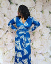 SPEAK EASY SOFT BLUE TAN FEATHER MAXI DRESS WITH BELT