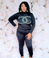 BLACK COZY CC RHINESTONES TURTLENECK SWEATSUIT