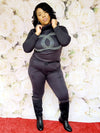 BLACK COZY CC RHINESTONES TURTLENECK SWEATSUIT