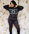 BLACK COZY CC RHINESTONES TURTLENECK SWEATSUIT