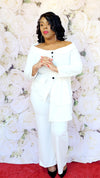 BOSS LADY WHITE OFF-SHOULDER WITH BUTTONS PANT SET