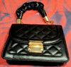 BLACK QUILTED PATENT LEATHER CLUTCH WITH GOLD BUCKLE