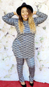 "A NEW YEAR VIBE " GOLD SPLIT TURTLENECK LONG SLEEVE DESIGNER PRINT PANTS SUIT