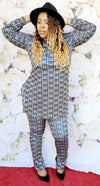 "A NEW YEAR VIBE " GOLD SPLIT TURTLENECK LONG SLEEVE DESIGNER PRINT PANTS SUIT