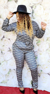 "A NEW YEAR VIBE " GOLD SPLIT TURTLENECK LONG SLEEVE DESIGNER PRINT PANTS SUIT