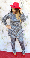 "A NEW YEAR VIBE " GOLD SPLIT TURTLENECK LONG SLEEVE DESIGNER PRINT PANTS SUIT