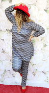 "A NEW YEAR VIBE " GOLD SPLIT TURTLENECK LONG SLEEVE DESIGNER PRINT PANTS SUIT