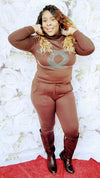 BROWN COZY CC RHINESTONES TURTLENECK SWEATSUIT