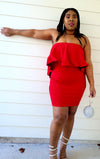 IT'S THE RED FOR ME STRAPLESS FITTED TUBE DRESS