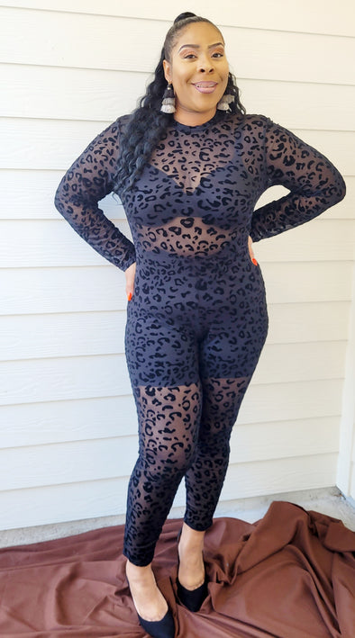 SEXY BLACK LEOPARD JUMPSUIT