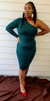 SEXY SISTAH HUNTER GREEN ONE-SHOULDER DRESS