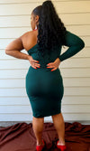 SEXY SISTAH HUNTER GREEN ONE-SHOULDER DRESS