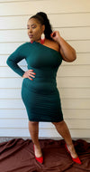 SEXY SISTAH HUNTER GREEN ONE-SHOULDER DRESS