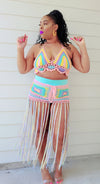 SEXY SIZZLING CROTCHET BRA AND SKIRT SET IN BABY PINK/YELLOW/MINT