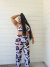 COW PRINT THREE PIECE BIKINI AND COVER UP PANTS