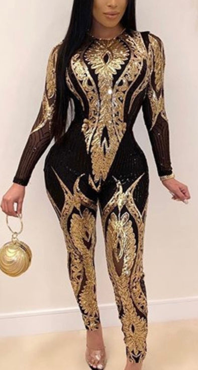 I'M TURNING HEADS BLACK N GOLD JUMPSUIT